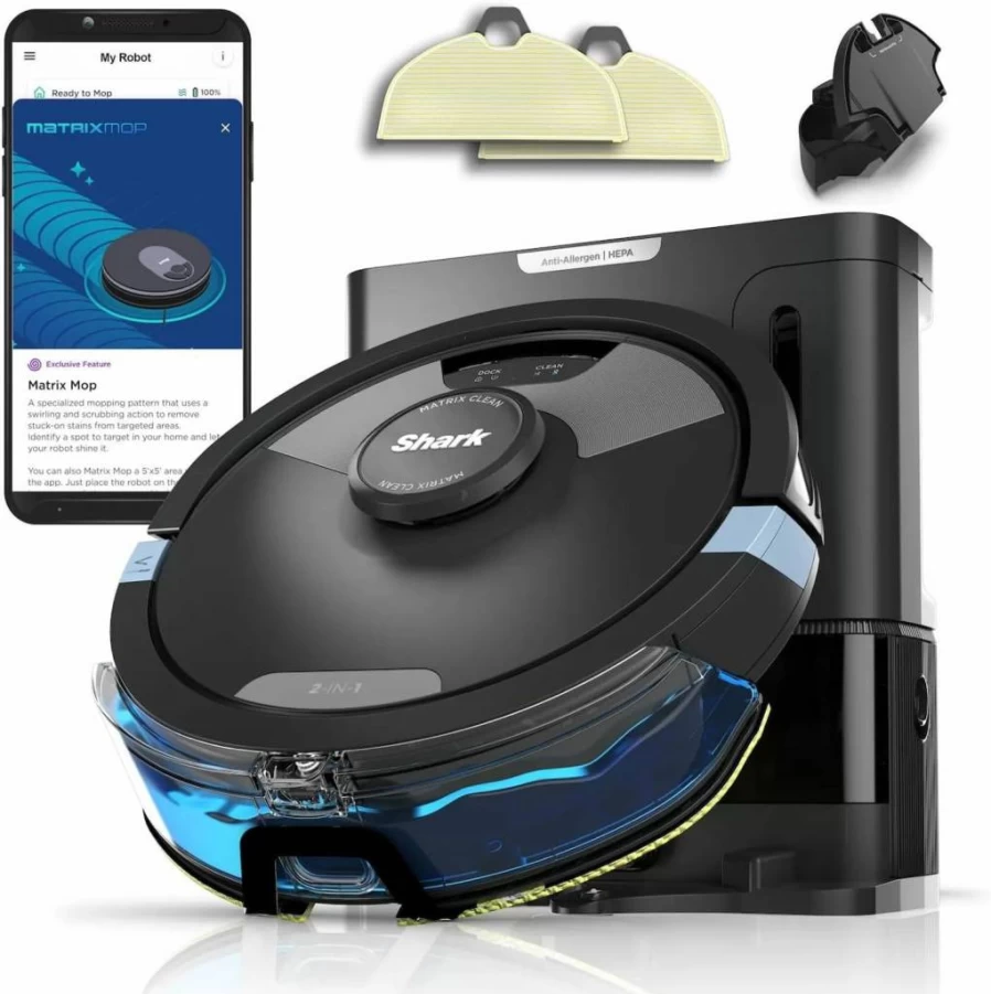 Shark RV2610WA AI Ultra 2-in-1 Robot Vacuum and Mop with Self-Empty Base, Sonic Mopping, Matrix Clean, WiFi, HEPA Filtration, for Pet Hair, Black/Silver (Renewed)