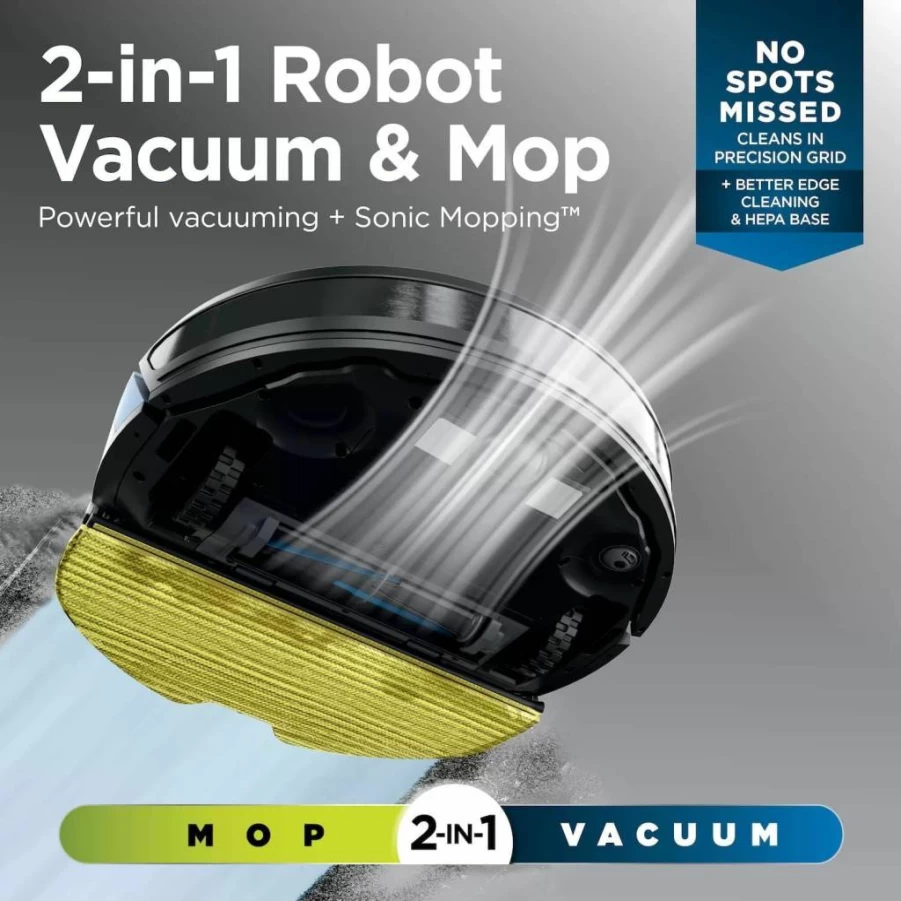 Shark RV2610WA AI Ultra 2-in-1 Robot Vacuum and Mop with Self-Empty Base, Sonic Mopping, Matrix Clean, WiFi, HEPA Filtration, for Pet Hair, Black/Silver (Renewed)