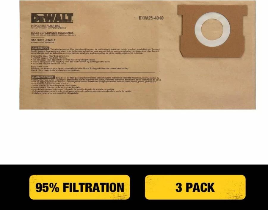 DEWALT DXV06P DXV09P DXV10P Wet/Dry Vacuum Dust Bags 3-Pack, Compatible with 6-10 Gallon Shop Vacuums DXV06P DXV09PA DXV10PL DXV10S DXV10SA DXV10SB Models