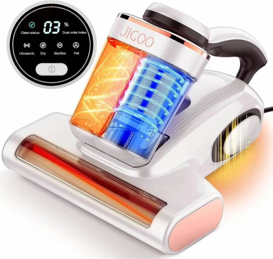 JIGOO J300 Corded Handheld Vacuum Cleaner for Mattress - 13Kpa Powerful Suction, UV Sterilization, Ultrasonic Dust Sensor, 500W High Heating, Double-Cup Design