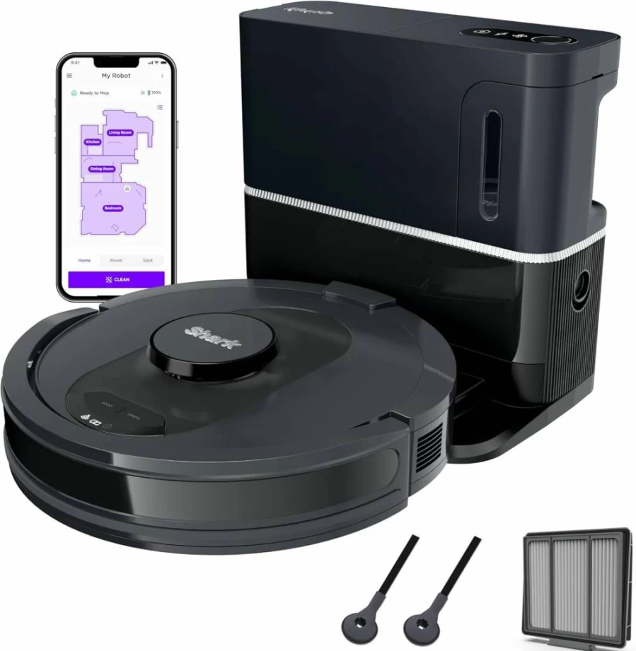 Shark AV2501S AI Ultra Robot Vacuum with MatrixClean Navigation, Self-Emptying Base, WiFi, Home Mapping, 30-Day Capacity, HEPA Bagless, Pet Hair Specialist, Dark Grey
