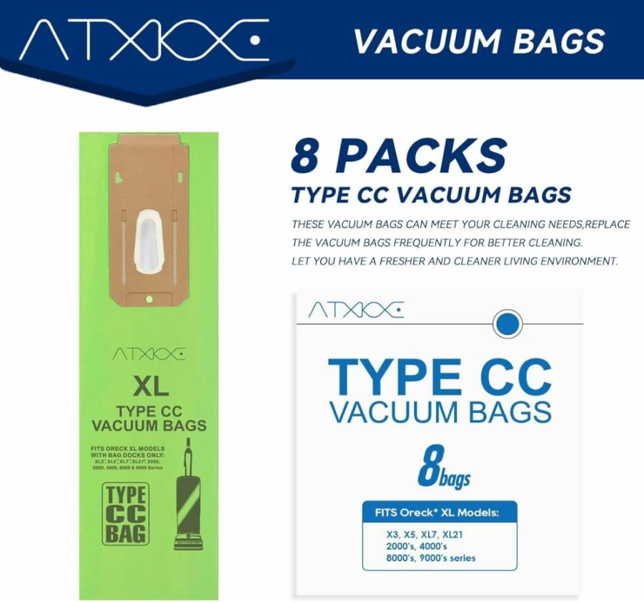 8 Pack ATXKXE Vacuum Cleaner Bags Compatible with Oreck XL Upright Vacuums, Replacement for Oreck Type CC Vacuum Bags