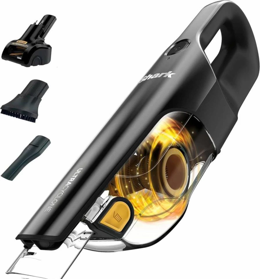 Shark CH951 Ultracyclone Pet Pro Plus Cordless Handheld Vacuum - Powerful Suction for Car & Home, Includes Pet Power Brush, Crevice Tool, Scrubbing Brush, XL Dust Cup, Lightweight & Portable, Black
