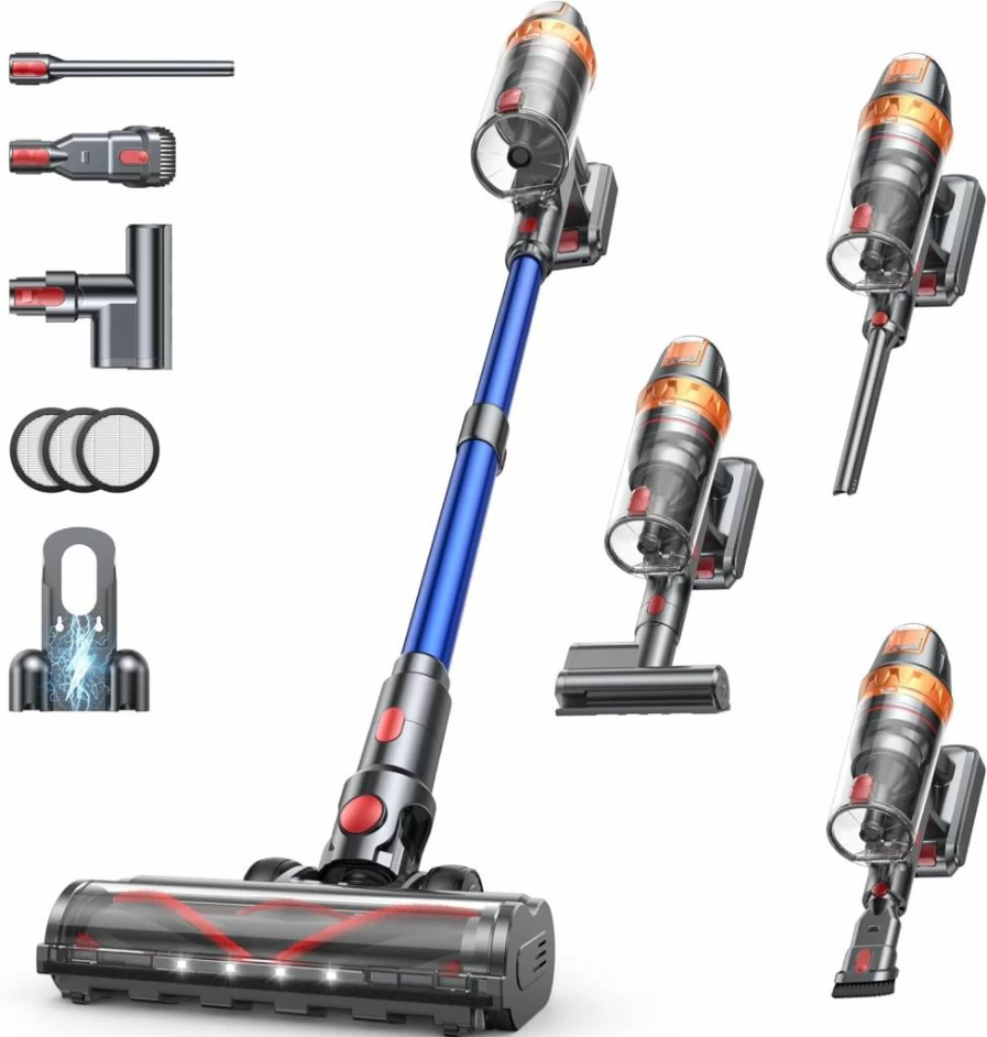 SMOTURE Cordless Stick Vacuum Cleaner, 600W 45Kpa Powerful Suction, 60 Mins Runtime, Self-Standing, Wall Mount Charging, Lightweight for Home Floor Carpet Pet Hair, Includes Upholstery Tool