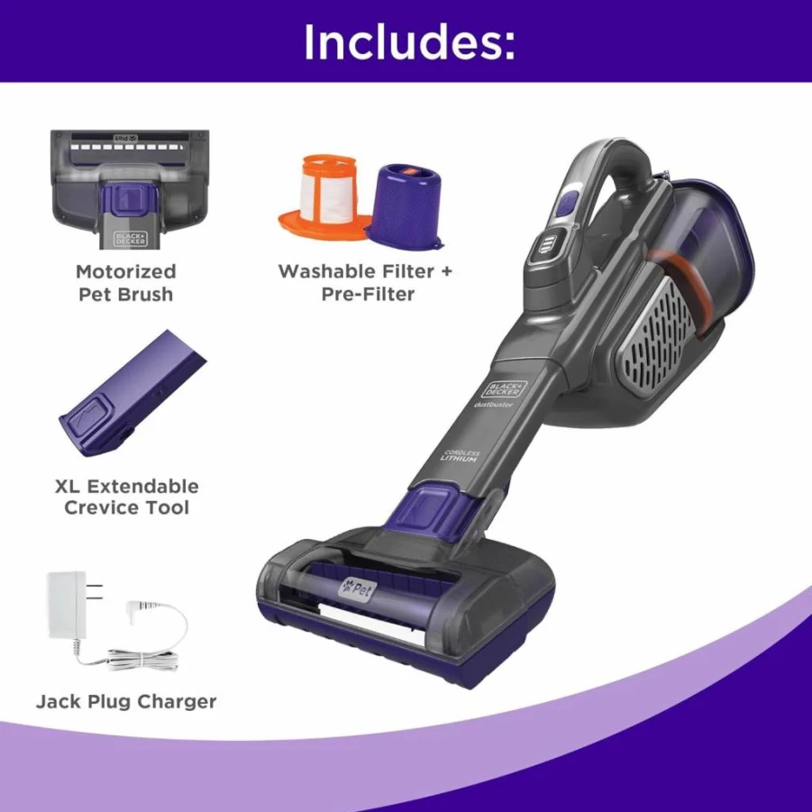 BLACK+DECKER Cordless Handheld Vacuum for Pet Hair, Home, and Car | AdvancedClean+ Technology | Dustbuster Furbuster Model HHVK515JP07
