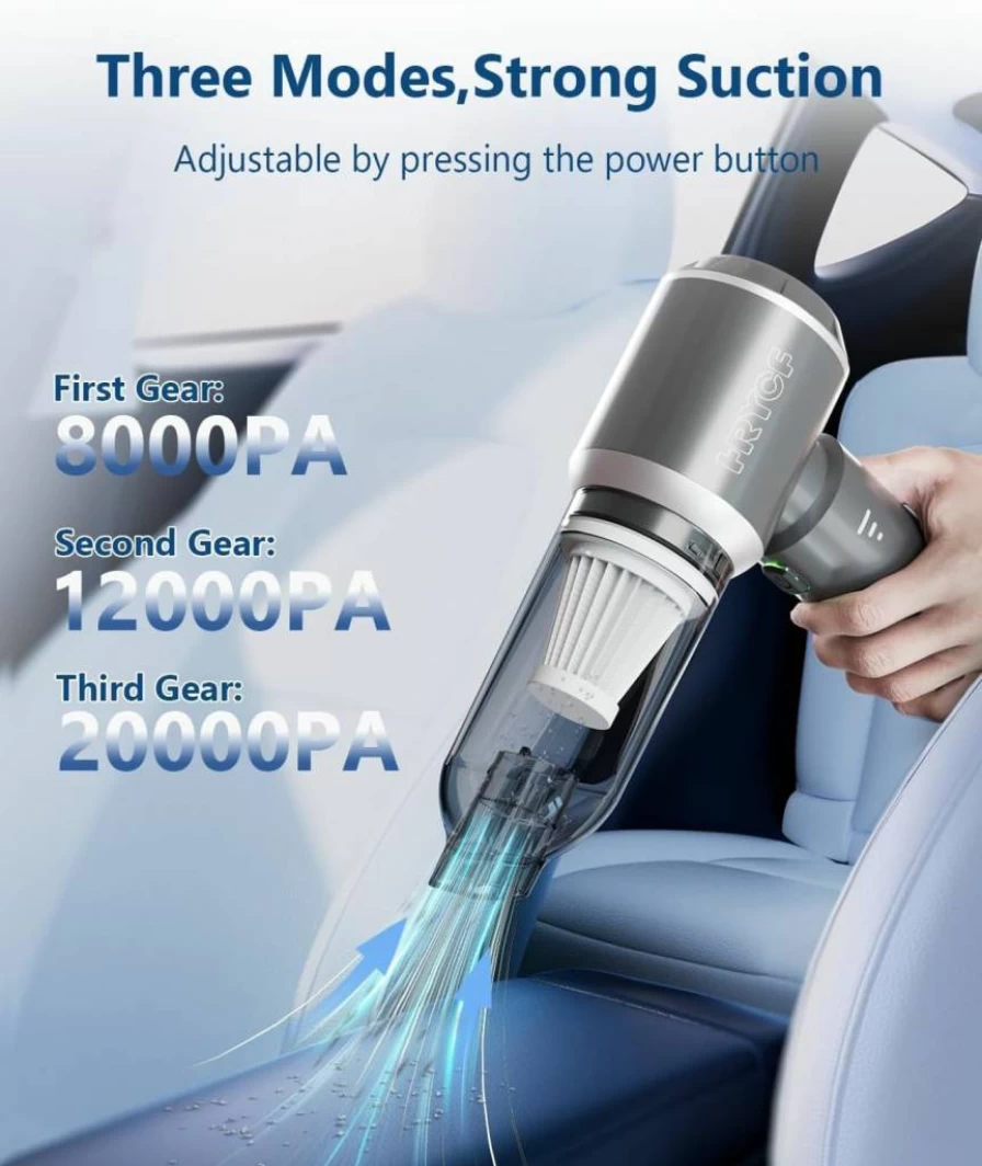 HRYCF 4-in-1 Cordless Mini Vacuum Cleaner - 20000Pa Handheld Vacuum, Air Blower, Pump with Brushless Motor for Car & Home (Portable, Rechargeable, Grey)