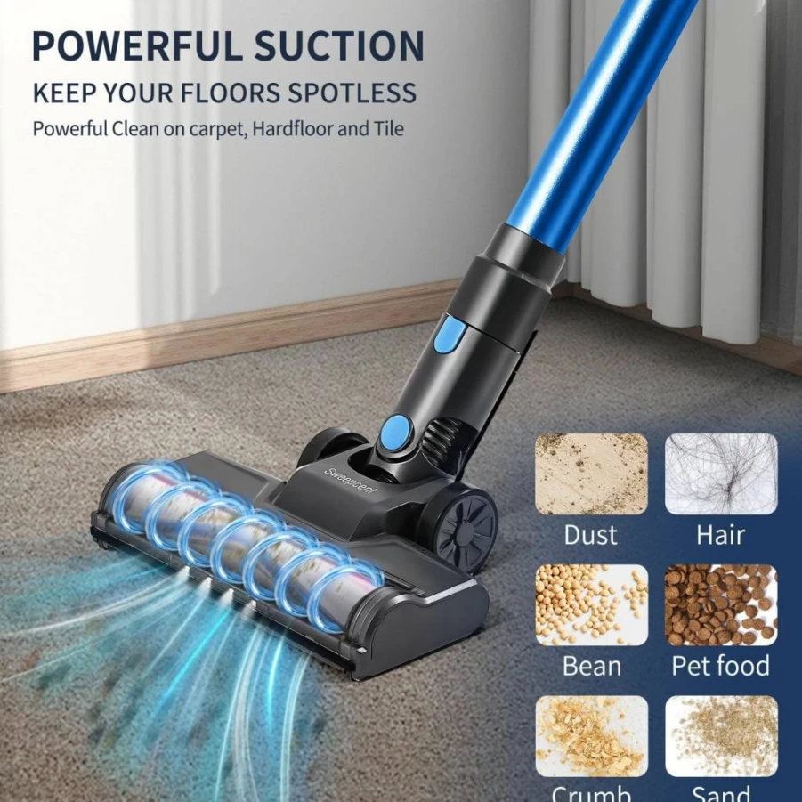 Sweepcent Cordless Vacuum Cleaner - 35Kpa Powerful Suction, Lightweight Handheld for Pet Hair, Hard Floors, Carpets & Cars, Rechargeable Battery, LED Headlights, Anti-Tangle Technology