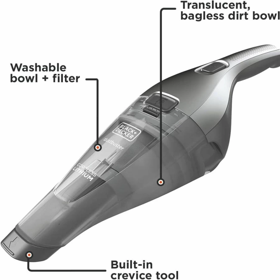 BLACK+DECKER HNVC220BCZ01 Cordless Handheld Vacuum, 8V Lightweight Hand Vac with Crevice Tool & Washable Filter for Quick Cleanup