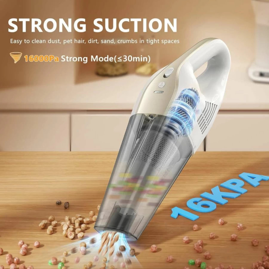 MYUAKO Cordless Handheld Vacuum Cleaner 16000Pa Powerful Suction, 30Min Runtime, LED Screen & Light, Fast Charging, Multi-Nozzles for Car Home Office - Portable Lightweight 160W