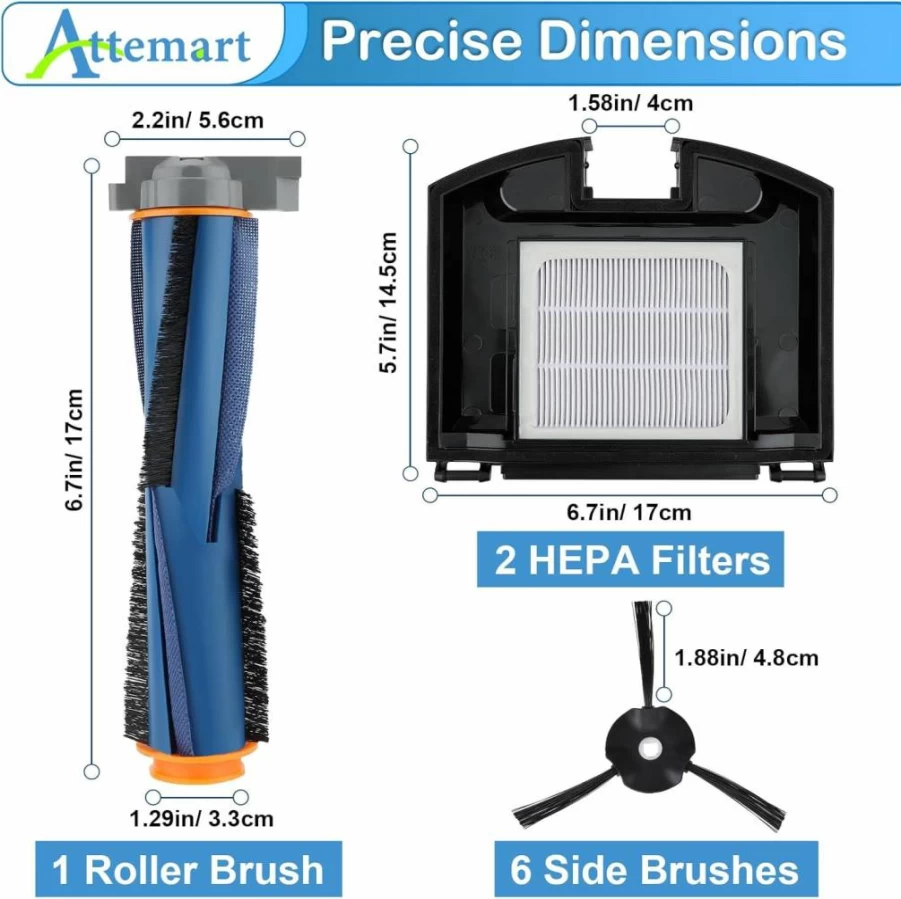Attemart Replacement Parts Kit for Shark RV2310 Matrix Robot Vacuum - 1 Roller Brush, 2 HEPA Filters, 6 Side Brushes (Compatible with RV2310, Excludes AV2310AE/RV2310AE Models)
