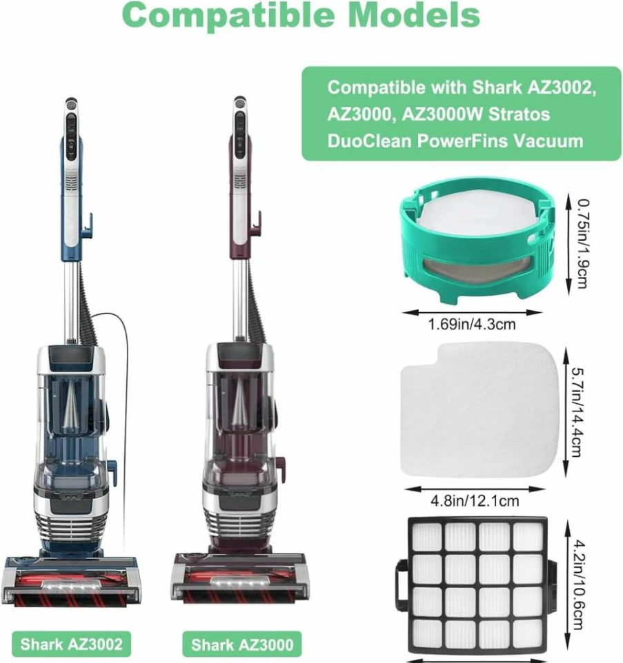 Alrens AZ3002 Vacuum Filters Kit - 2 HEPA Filters, 4 Foam & Felt Pads, 4 Odor Eliminators for Shark AZ3002, AZ3000, Stratos DuoClean PowerFins Upright Vacuums