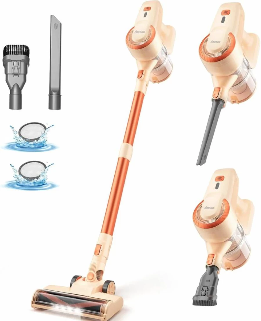 DEVOAC N300 Cordless Vacuum Cleaner, 6-in-1 Lightweight Stick Vacuum with 2200mAh Battery, 40Min Runtime, Powerful Handheld Vac for Hard Floors, Rugs, Pet Hair - Ideal for Home, Dorm, Waterfall Blue