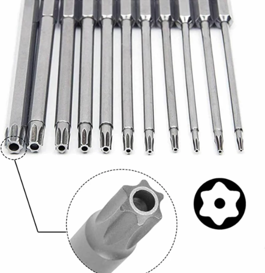 Aiyun 11-Piece S2 Steel Magnetic Security Bit Set for Shark Vacuum - T6 to T40 Star Driver Bits, 100mm Length, 4-Inch Screwdriver Accessories