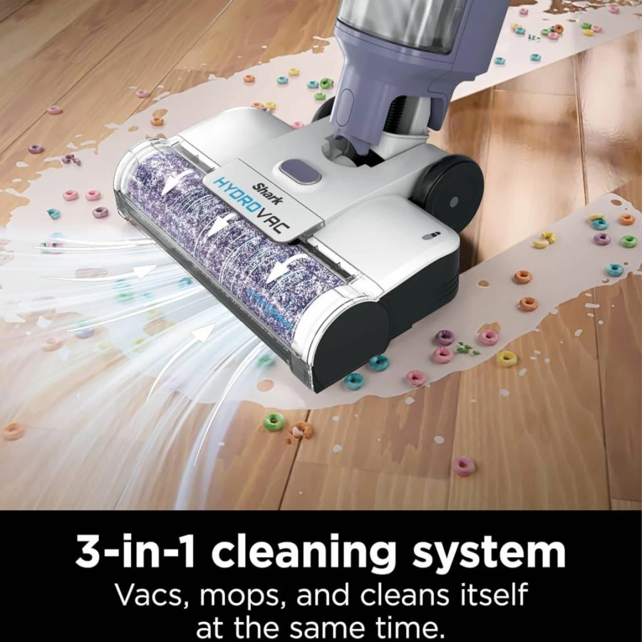 Shark WD200 Cordless 3-in-1 HydroVac Pro: Lightweight Self-Cleaning Vacuum & Mop for Hard Floors with Antimicrobial Brushroll, 12oz Odor Eliminator, Polar White