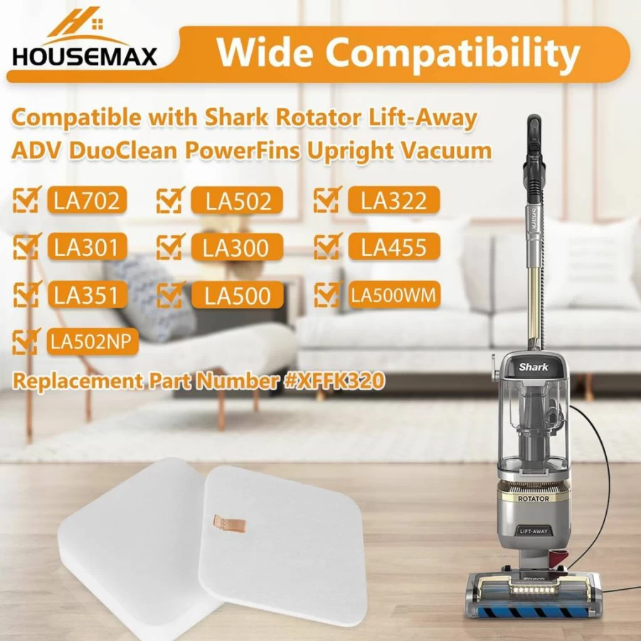 HOUSEMAX 2-Pack Vacuum Filter Replacement Compatible with Shark Lift Away Models LA300, LA301, LA322, LA455, LA500, LA500WM, LA502, LA702 - Replaces XFFK320 Part