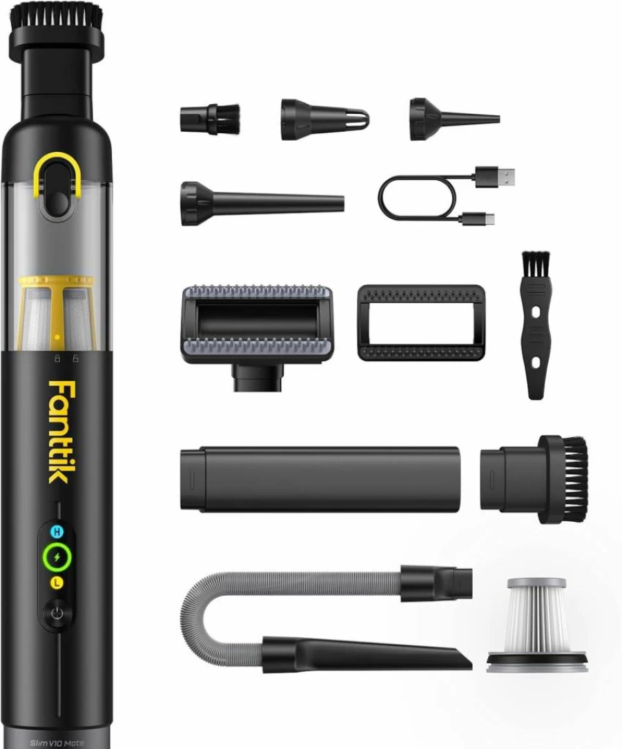 Fanttik Slim V10 Mate Cordless Car Vacuum Cleaner, 4-in-1 Handheld Vacuum with 17000Pa Strong Suction, Smart Display, 2 Modes for Car, Home, Office, Keyboard Cleaning