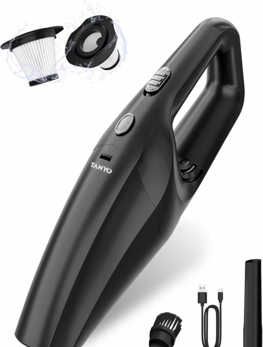 TANYO Cordless Handheld Vacuum Cleaner - High Power Suction, Portable for Car, Home, Office, Pet Hair, Rechargeable, Lightweight, Black