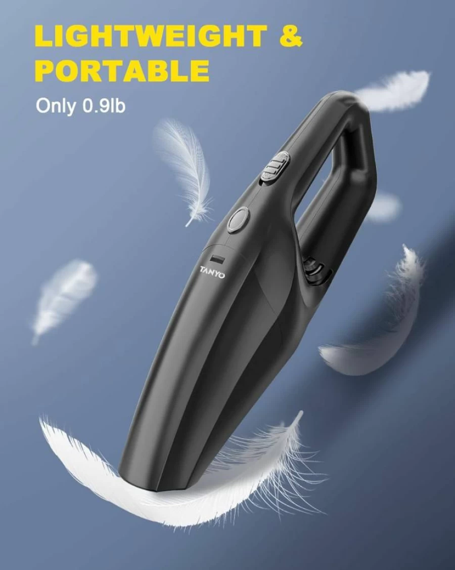 TANYO Cordless Handheld Vacuum Cleaner - High Power Suction, Portable for Car, Home, Office, Pet Hair, Rechargeable, Lightweight, Black