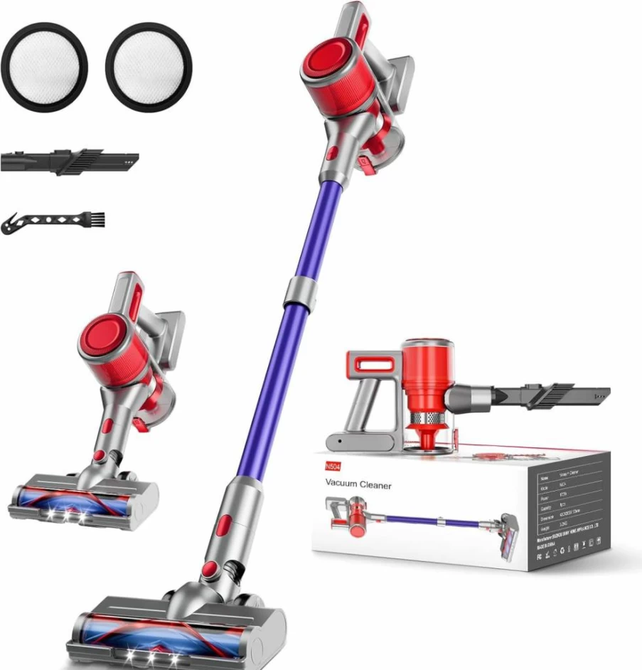 BSNAW N504 Cordless Stick Vacuum Cleaner - 40Kpa Powerful Suction, 45Min Runtime, 8-in-1 Lightweight Handheld Vacuum for Pet Hair, Hard Floors & Carpets, Rechargeable Battery
