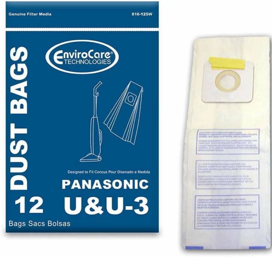 EnviroCare Panasonic Vacuum Cleaner Dust Bags - Compatible with Models U, U-3, U-6 - 12 Pack Replacement Bags