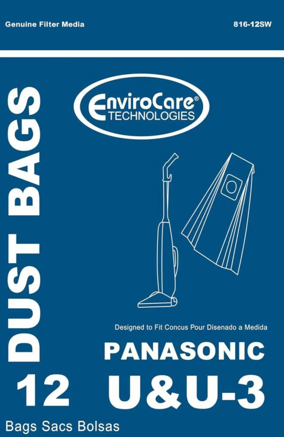 EnviroCare Panasonic Vacuum Cleaner Dust Bags - Compatible with Models U, U-3, U-6 - 12 Pack Replacement Bags