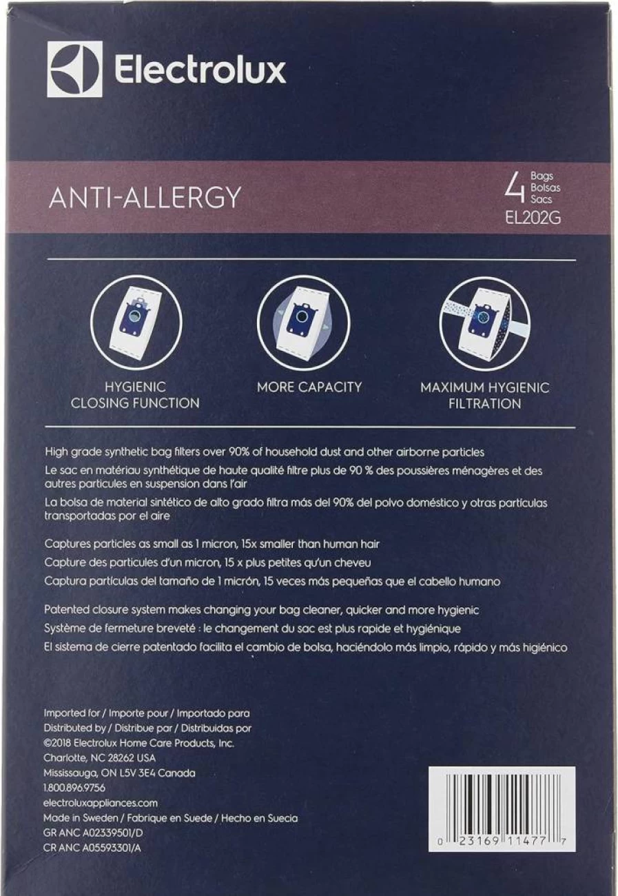 Electrolux EL202G S-Bag Anti-Allergy Vacuum Bags, 4-Pack, Blue – HEPA Synthetic Dust Bags for Electrolux Vacuum Cleaners