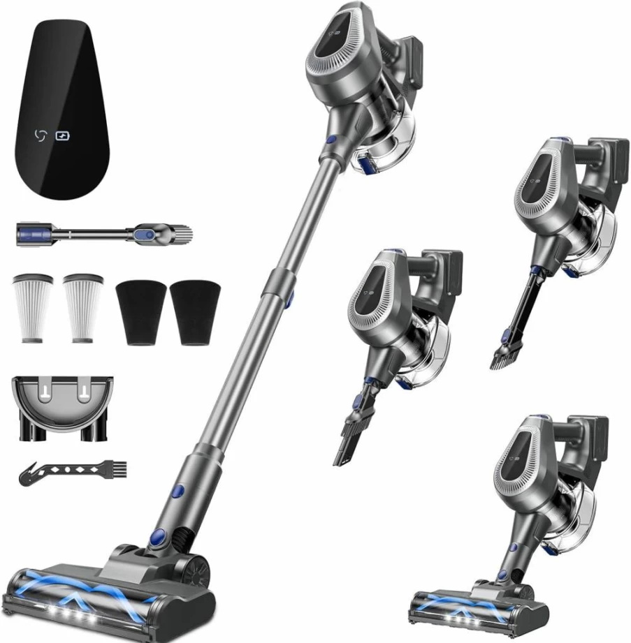 GlowWise Cordless Stick Vacuum Cleaner 150AW Powerful Suction, Tangle-Free Brushroll for Pet Hair, LED Display, Lightweight for Carpet & Hardwood Floors, Car Cleaning