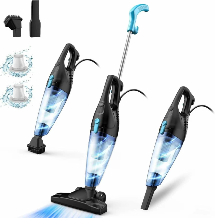 TC-JUNESUN 4-in-1 Corded Stick Vacuum Cleaner with 15Kpa Suction, Washable HEPA Filter, Lightweight Design for Pet Hair, Carpets & Hard Floors, Converts to Handheld Vacuum for Home & Car Cleaning