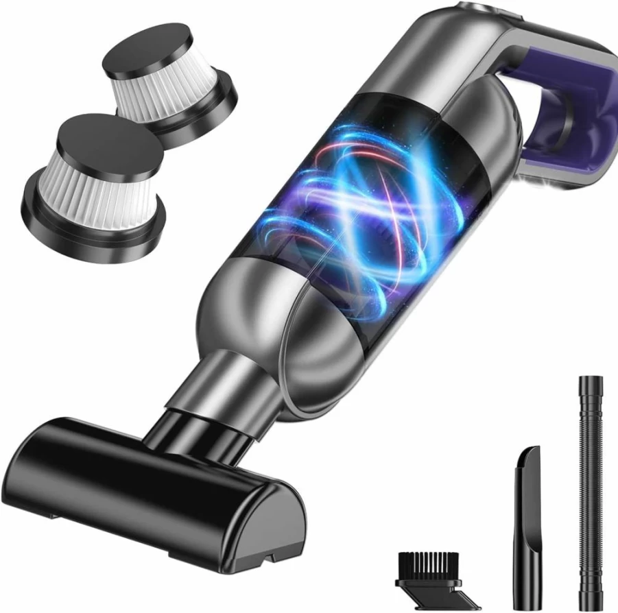 NecYINuoVe Cordless Handheld Vacuum Cleaner - Powerful Suction, Rechargeable, Lightweight for Car, Home, Office, Pet Hair, LED Light, Portable Black Vacuum