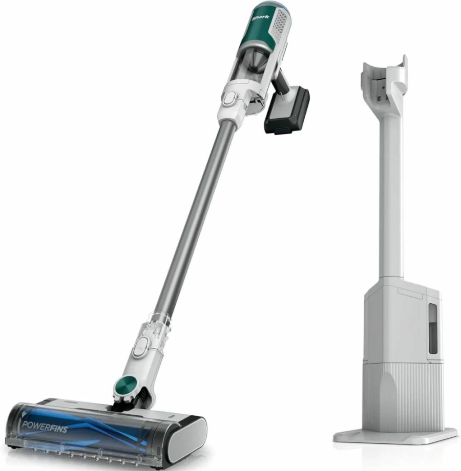 SHARK Cordless Stick Vacuum Cleaner with Auto-Empty System, Self-Cleaning Brushroll, HEPA Filter, Powerful Suction, Lightweight Design for Pet Hair - Renewed (White + Green)
