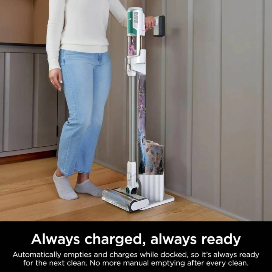 SHARK Cordless Stick Vacuum Cleaner with Auto-Empty System, Self-Cleaning Brushroll, HEPA Filter, Powerful Suction, Lightweight Design for Pet Hair - Renewed (White + Green)