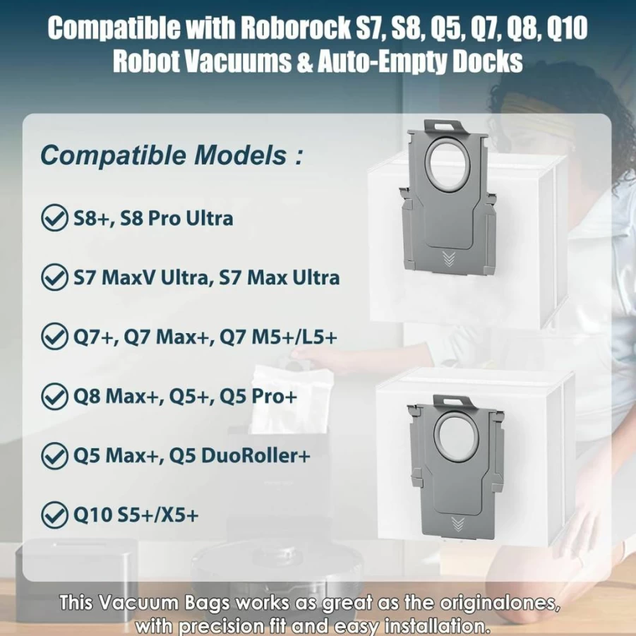 Koyieioo 12 Pack 3.6L Large Capacity Dust Bags for Roborock Q5, Q7, Q8, S7, S8, Q10 Robot Vacuum Cleaners - Compatible with Multiple Models