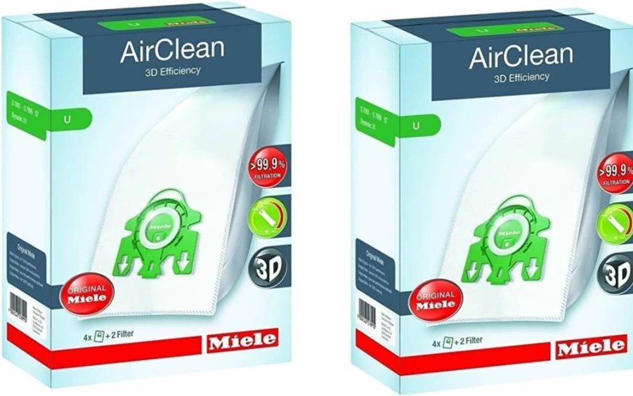 Miele Original Airclean 3D Efficiency U Vacuum Bags - 4 Pack for Dynamic U1 & S7 Models, 99.9% Dust Filtration, Model 10123230