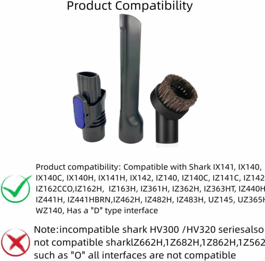 QINAN Replacement Parts for Shark Pet Cordless Stick Vacuum IX141 IZ462H IZ483H - Crevice Tool & Horse Hair Brush Attachments for D-Shaped Vacuums