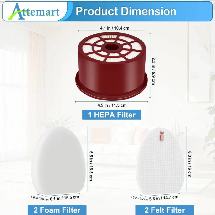Attemart HEPA Replacement Filter Kit for Shark NV400 NV401 NV402 NVC400C NV410 - 1 HEPA + 2 Foam & Felt Filters - Compatible with XFF400 & XHF400 Parts