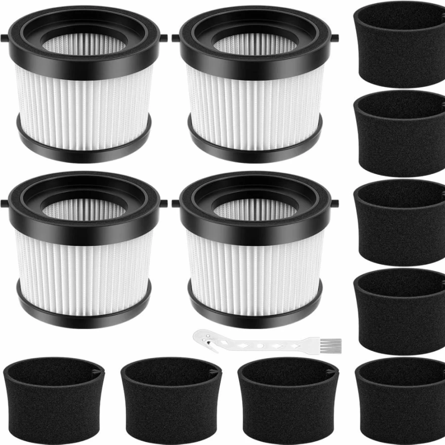 4 Pack WILERDA HEPA Replacement Filters for DeWalt DCV501HB 20V Cordless Handheld Vacuum, Includes 8 Foam Sleeve Filters & 1 Cleaning Brush
