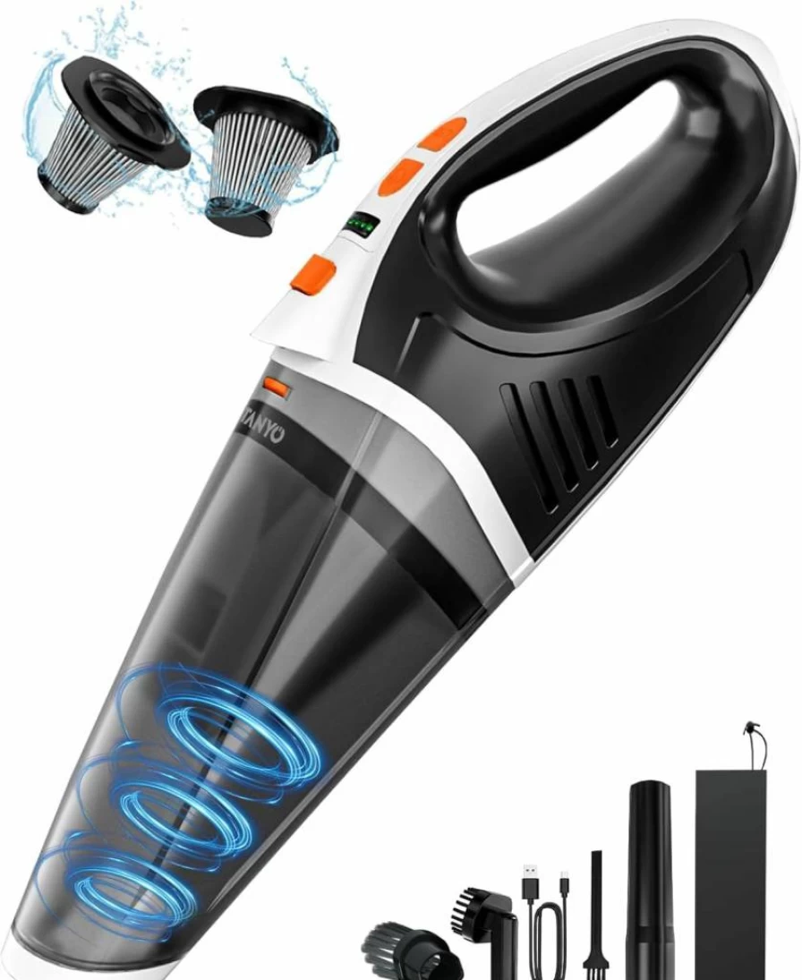 TANYO Cordless Handheld Vacuum Cleaner - 15Kpa Strong Suction, 5-in-1 Portable Rechargeable Vacuum with LED Light, 120W Brushless Motor for Car, Home, Office, Pet Hair, and Dust Cleaning