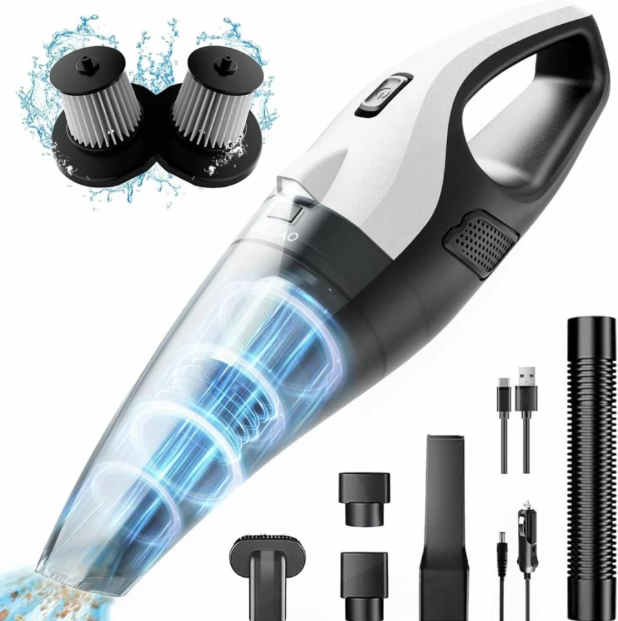 OLDAO Cordless Handheld Vacuum Cleaner - 15000Pa Strong Suction, LED Light, Multi-Nozzles, Washable Filter, Rechargeable for Car, Home, Pet Hair