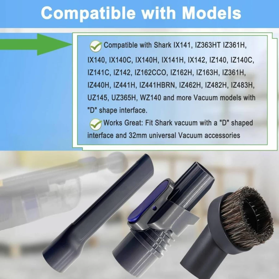 Rjnlsc 1.25" Horse Hair Brush & Crevice Tool Adapter for Shark IZ140-IZ483H, IX140-IX142 Cordless Stick Vacuum Cleaner Accessories