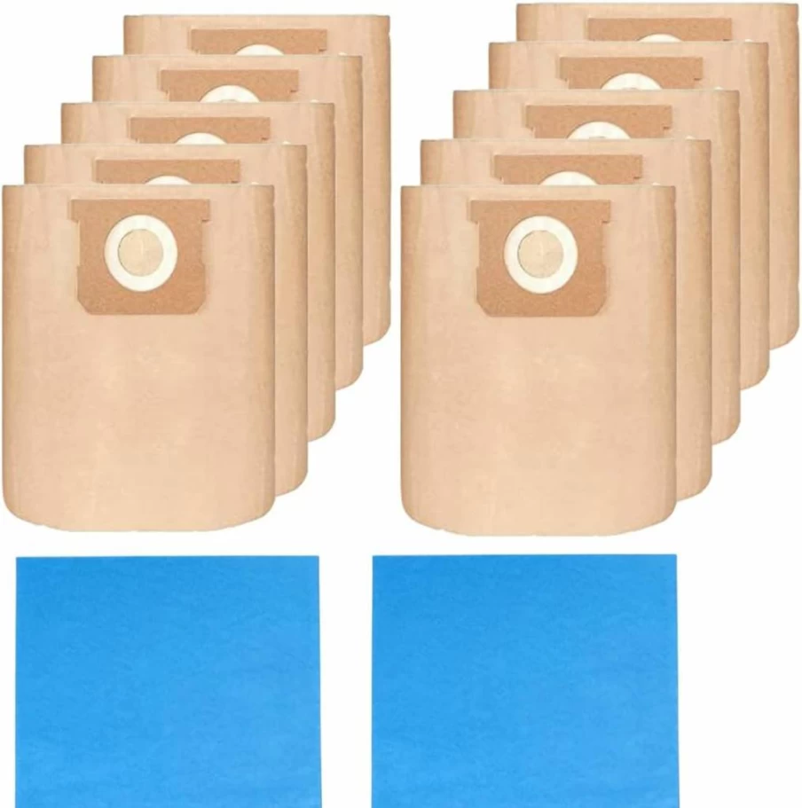 Bluemorpho 12-Pack (10+2) Vacuum Bags for Stanley Shop Vac 5-6 Gallon Wet/Dry Vacuums - Disposable Dust Bags with Reusable Filter 19-3100 & 19-1500 Combo