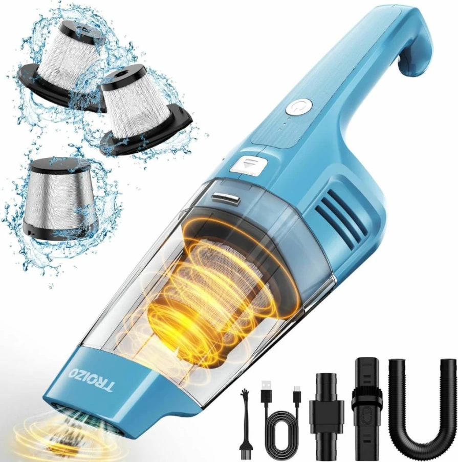 TROIZO Cordless Handheld Vacuum Cleaner - 14500Pa Powerful Suction, Rechargeable & Portable with Brushless Motor for Home, Car, Pet Hair - Multi-Accessories Included