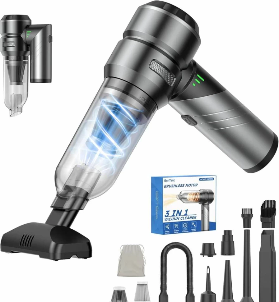 GenTant Airify Pro Handheld Vacuum - 18000Pa Cordless Car Vacuum, 4-in-1 Portable Mini Vacuum Cleaner with Brushless Motor, Rechargeable for Home, Office & Auto Cleaning