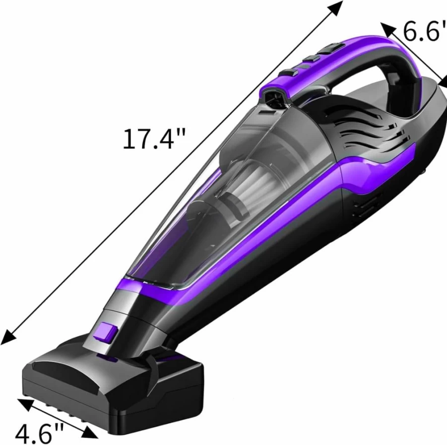 Powools Cordless Handheld Vacuum for Pet Hair - Portable Rechargeable Car Vacuum with Motorized Brush, Reusable Filter for Carpet, Couch & Stairs - Red, 17.4x4.6x6.6 Inches