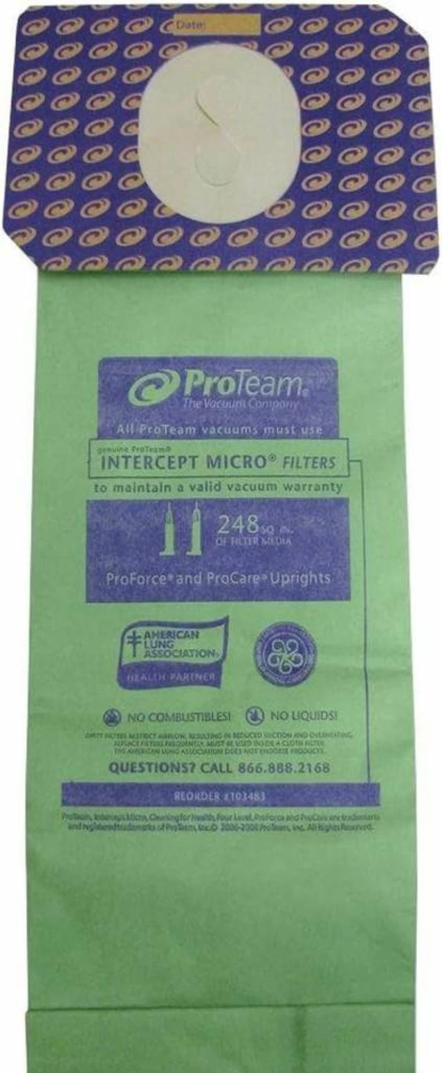 ProTeam 103483 3.25-Quart Micro Filter Bags - 10-Pack Green Replacement Vacuum Filters for Optimal Dust Control