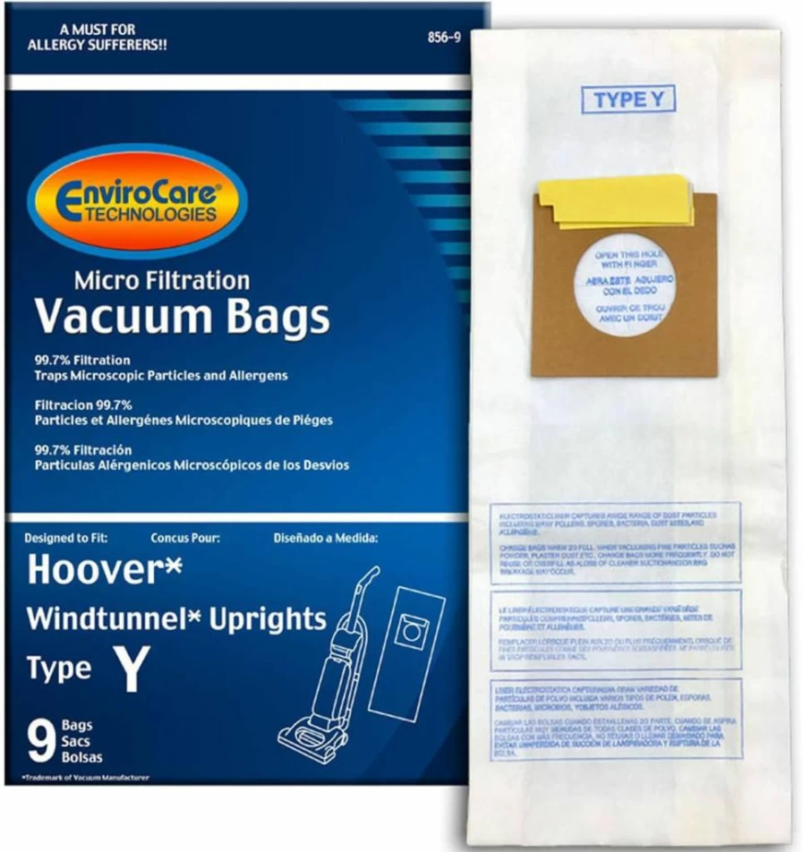 EnviroCare 859-9 Type Y Vacuum Bags 9-Pack Compatible with Hoover WindTunnel Upright Vacuums and Select Hoover Models