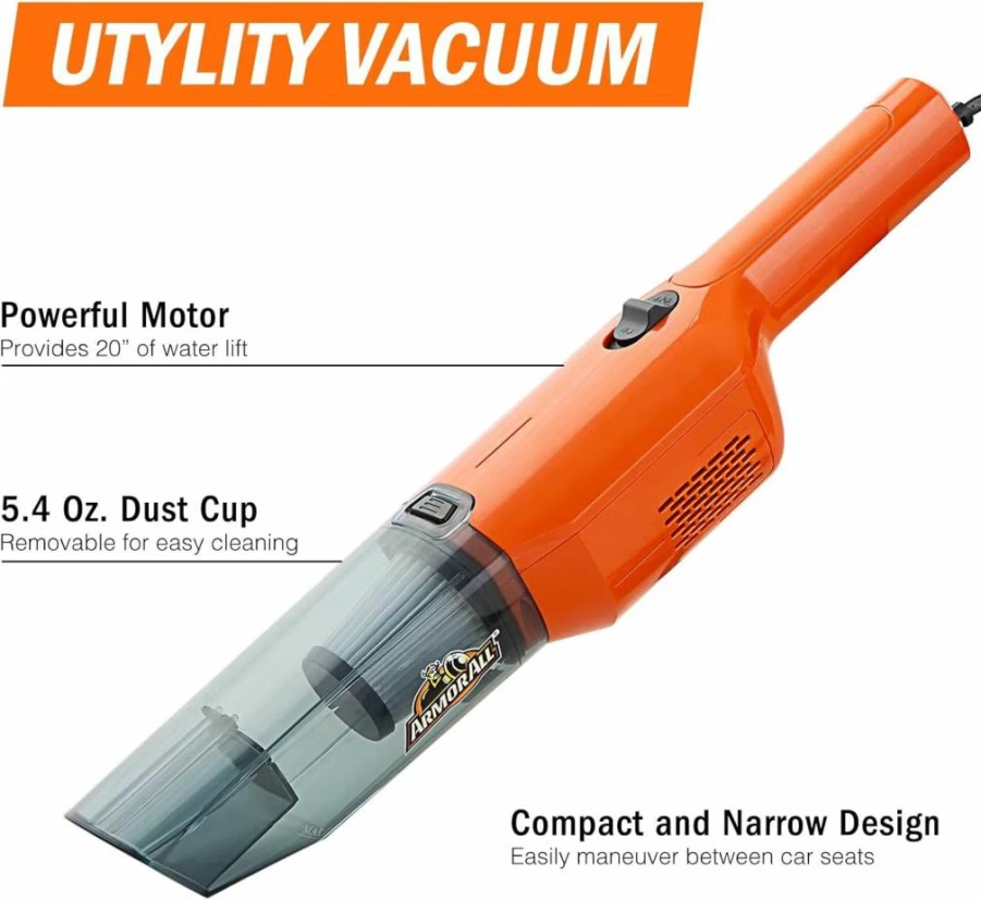 Armor All AA07V1 Handheld Car Vacuum Cleaner - Portable, Lightweight, Orange for Quick Auto Cleaning