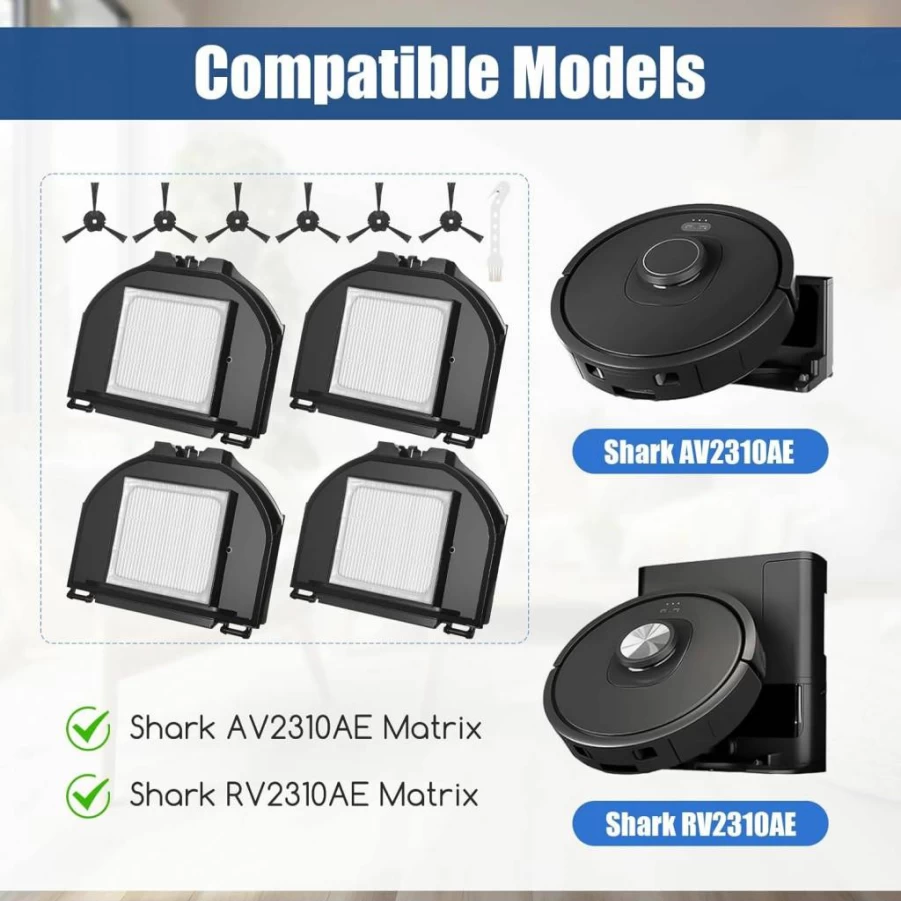 Walntec Replacement Parts for Shark RV2310AE Matrix - 4 HEPA Filters, 6 Side Brushes, 1 Cleaning Brush (Compatible with AV2310AE, Not RV2310)