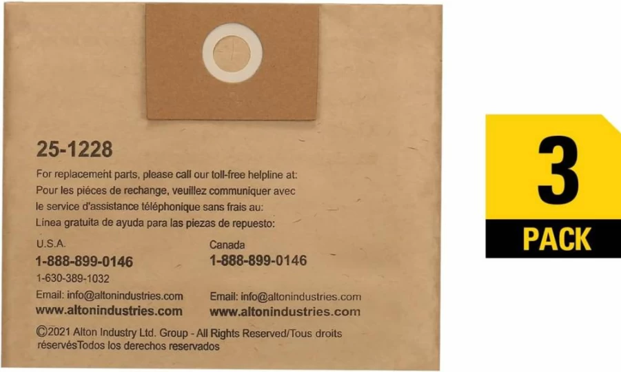 Stanley 3-Pack Disposable Filter Dust Bags for 2.5-3.5 Gallon Wet/Dry Vacuums, Compatible with SL18136 and Other Models