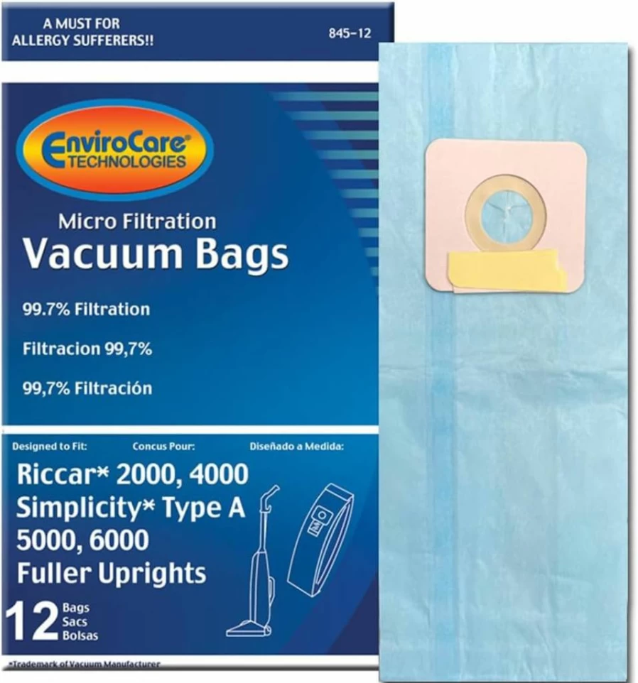EnviroCare 12-Pack Replacement Vacuum Cleaner Dust Bags Compatible with Riccar 2000 4000 Vibrance & Simplicity 5000 6000 Symmetry Type A - Micro Filtration Bags