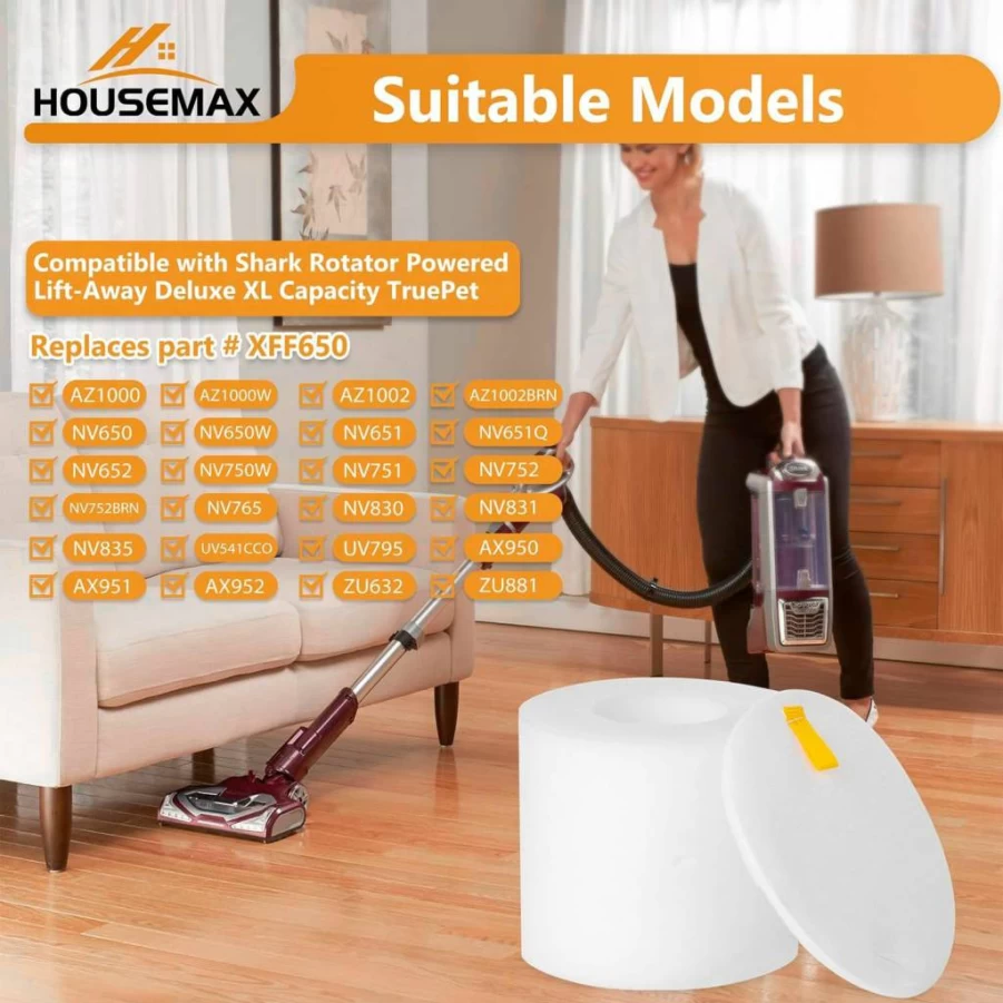 HOUSEMAX 2 Pack Foam & Felt Replacement Filters Compatible with Shark Rotator NV650 NV651 NV652 NV750 NV751 NV752 Powered Lift-Away Vacuum XFF650
